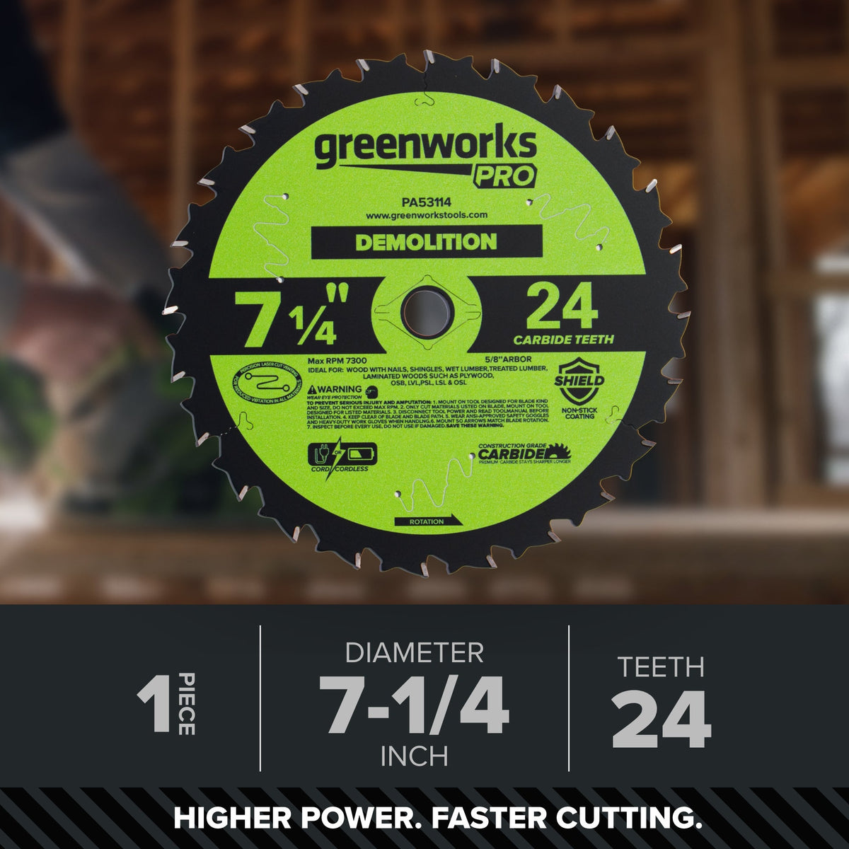 Pro 24-Tooth 7-1/4" Demolition Circular Saw Blade with Construction-Grade Carbide Teeth