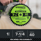 Pro 40-Tooth 7-1/4" General Purpose Circular Saw Blade with Construction-Grade Carbide Teeth