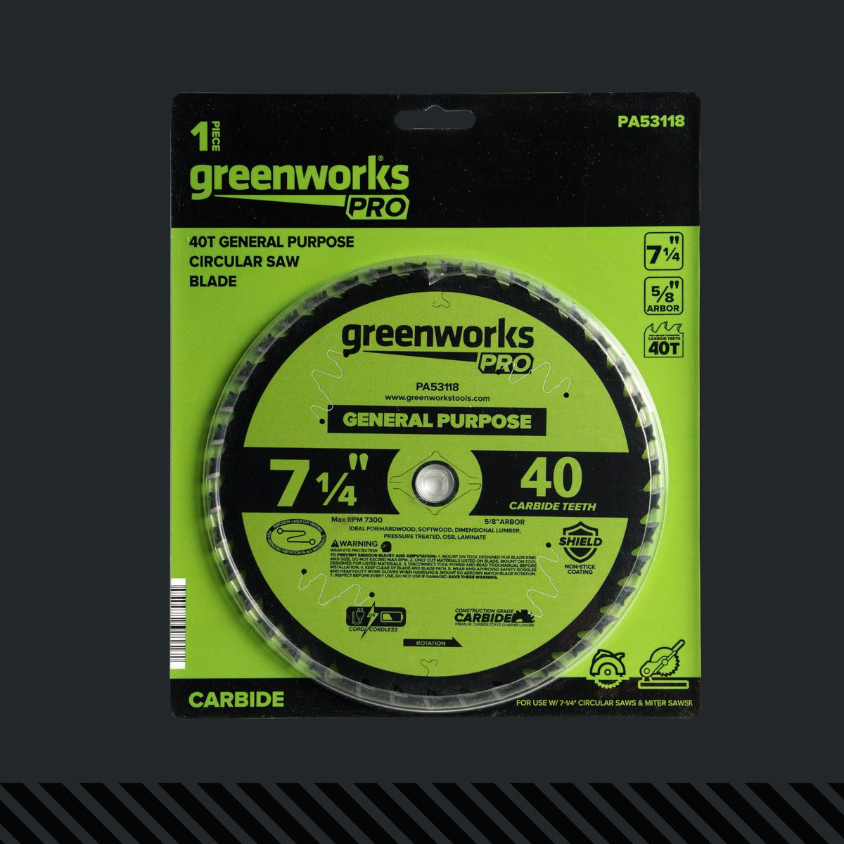 Pro 40-Tooth 7-1/4" General Purpose Circular Saw Blade with Construction-Grade Carbide Teeth