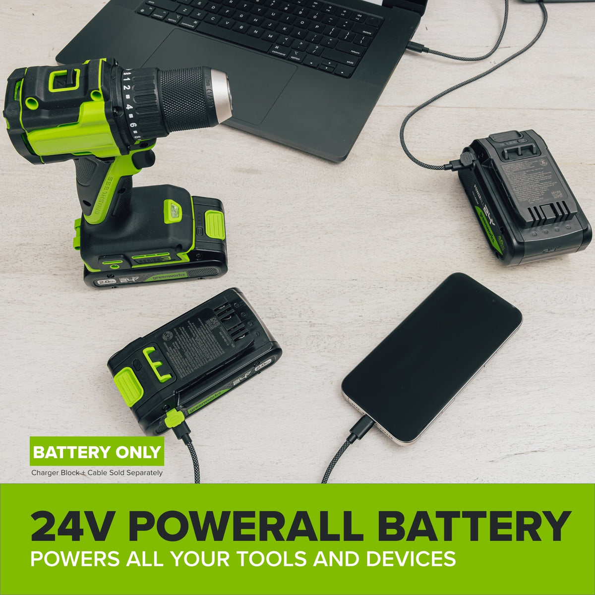 24V PowerAll High Power 2.0 Ah Battery with Bi-Directional 65W USB-C Charging Port