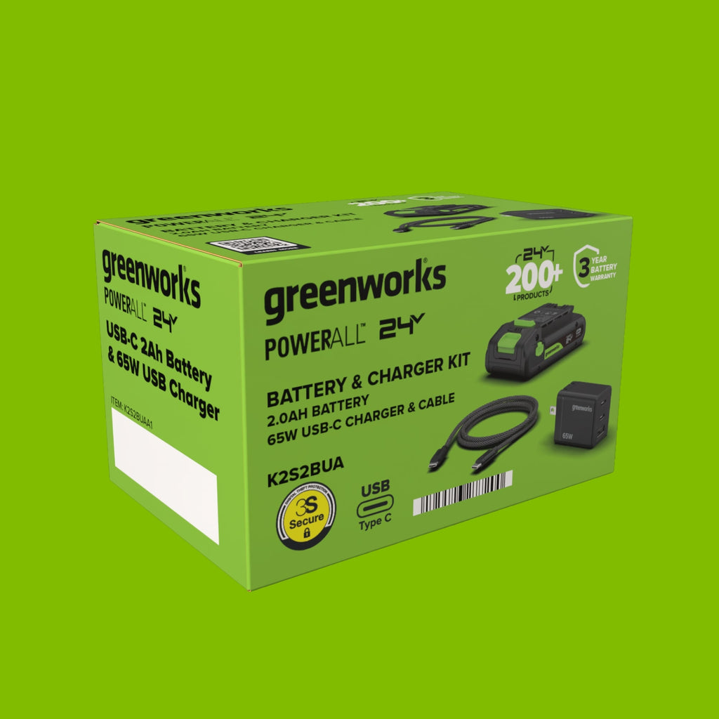 24V PowerAll Battery and Charger Kit, with 2.0 Ah Battery, Ultra-Fast 65W USB-C Charging Block, and Cable