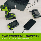 24V PowerAll 1-1/4" Reciprocating Saw with Blade, 2.0 Ah USB-C Battery and 30W USB-C Fast Charger,3,200 SPM
