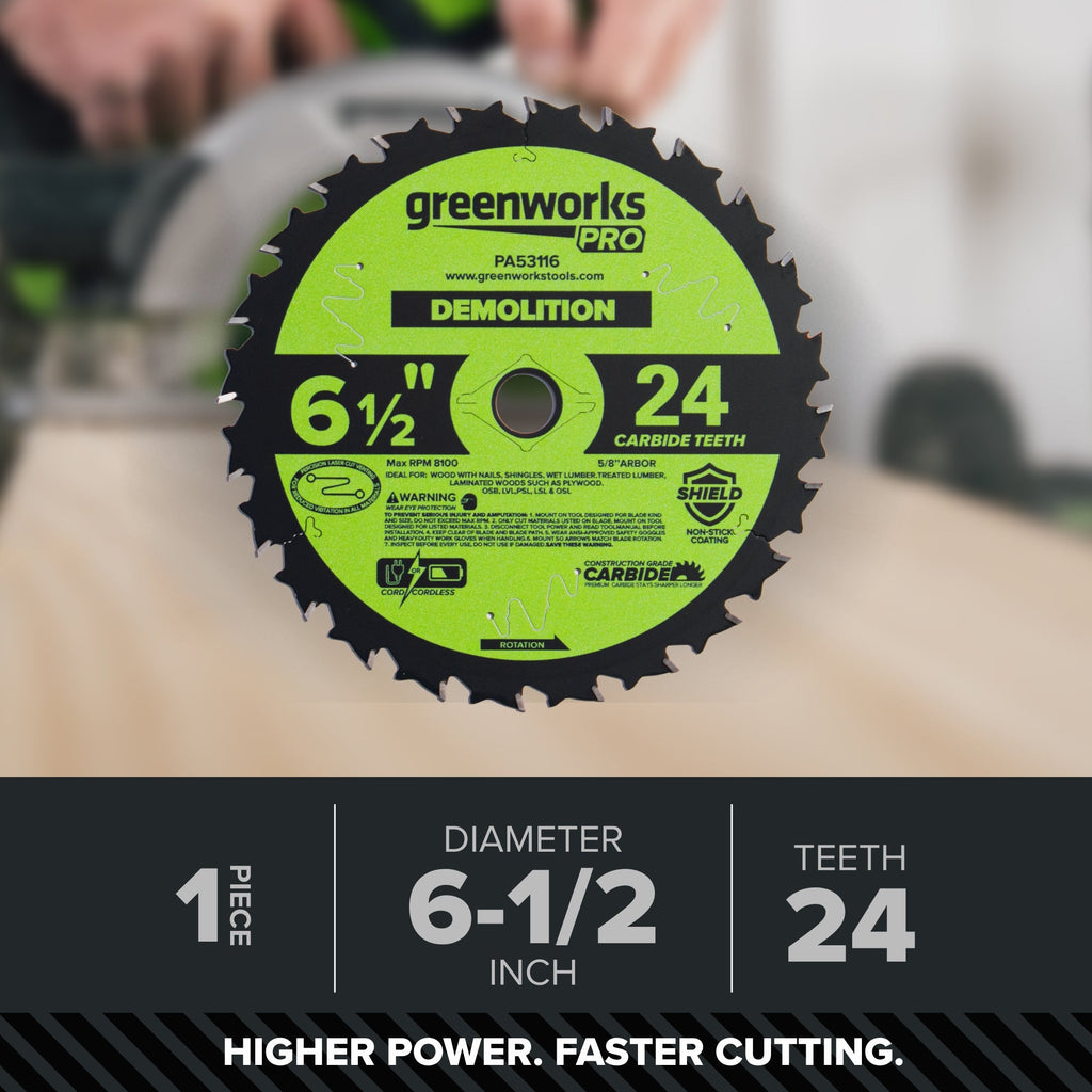 Pro 24-Tooth 6-1/2" Demolition Circular Saw Blade with Construction-Grade Carbide Teeth