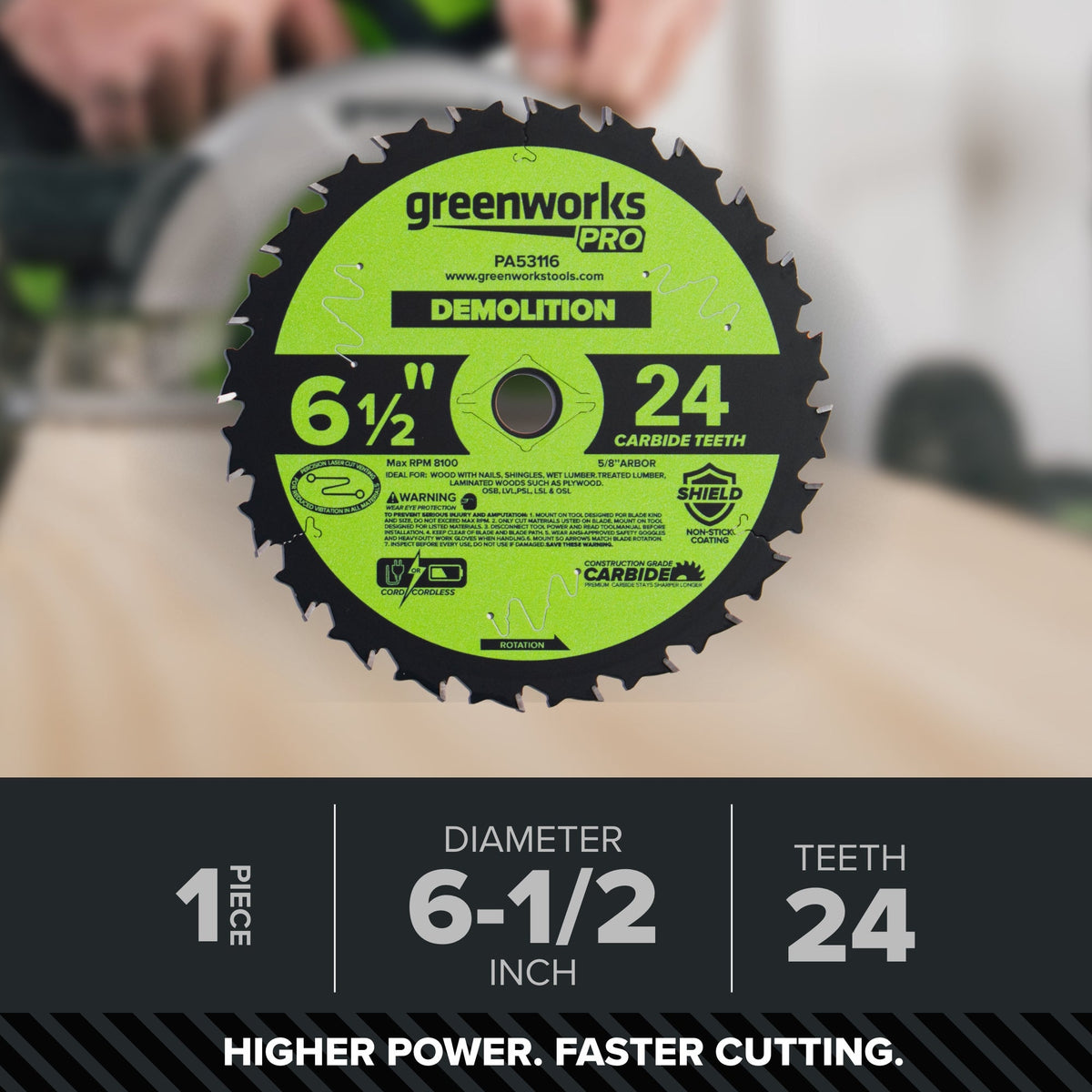 Pro 24-Tooth 6-1/2" Demolition Circular Saw Blade with Construction-Grade Carbide Teeth