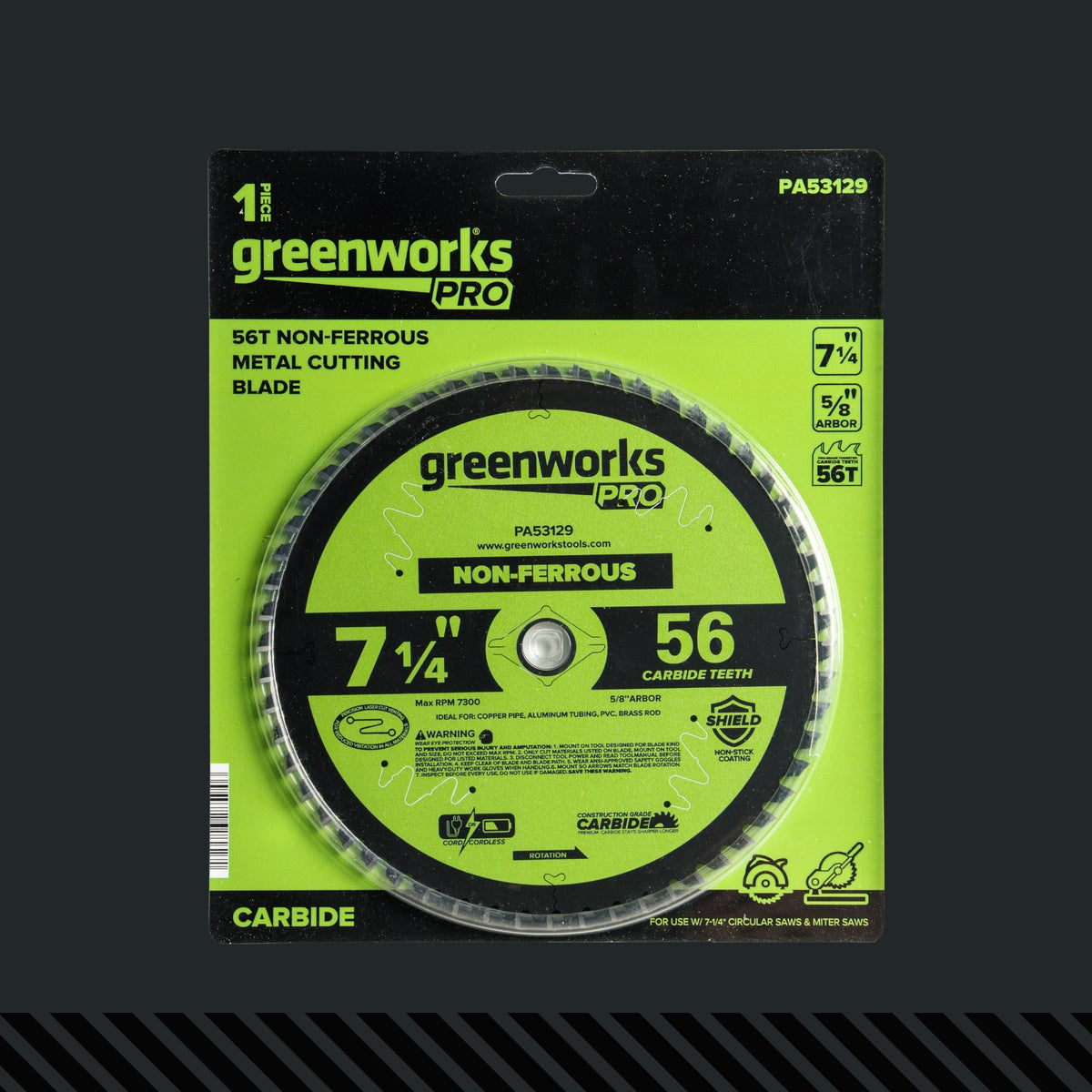 Pro 56-Tooth 7-1/4" Non-Ferrous Metal Cutting Circular Saw Blade with Construction-Grade Carbide Teeth