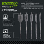 Pro 5-PC Spade Drill Bit Set w/ Full Threaded Pilot Point
