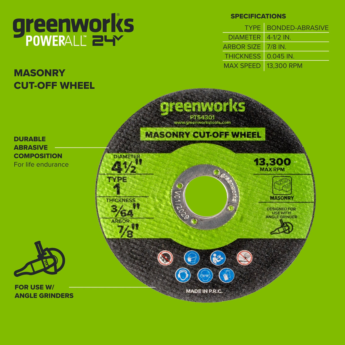 1-PC 4-1/2"  Type 1 Metal Grinding Wheel 7/8" Arbor