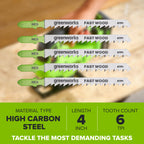 5-PC 4 in. 6 TPI HCS Fast Wood Jigsaw Blade