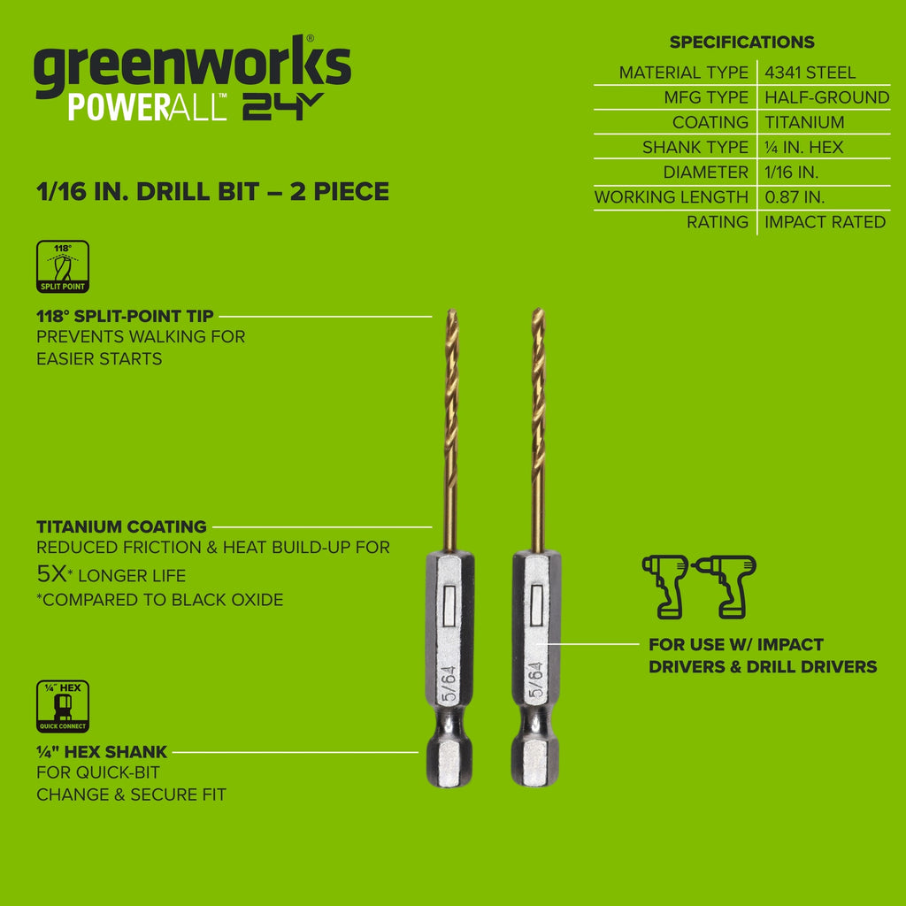 Half Ground 2-PC 1/16-inch Hex Shank Titanium Drill Bit Set