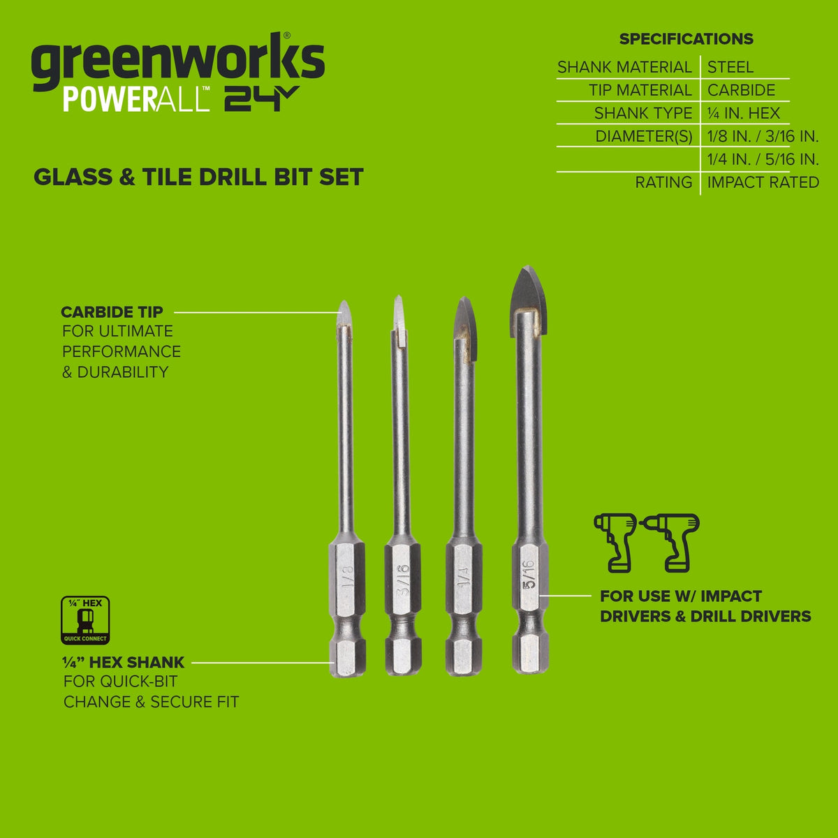 4-PC Glass and Ceramic Bit Set