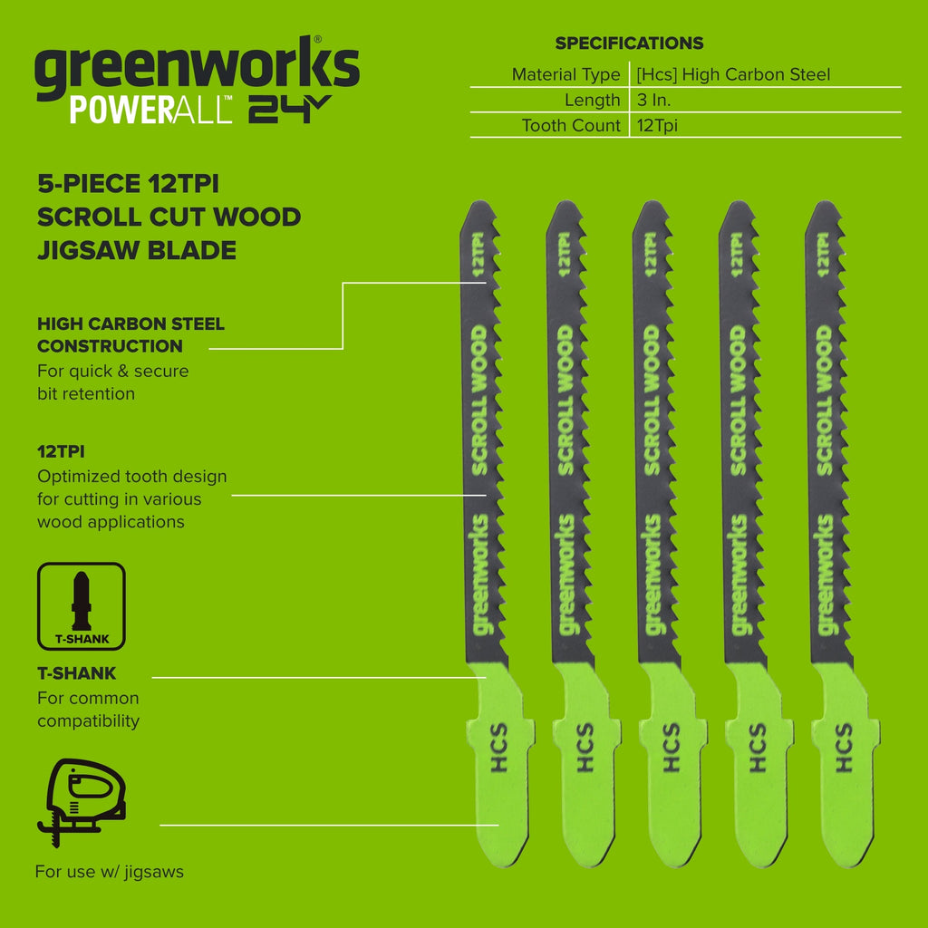 5-PC 3" 12TPI Jig Saw Wood Blades