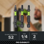 Pro 3-PC  S2 2” Impact Rated Bits - Square (#2)