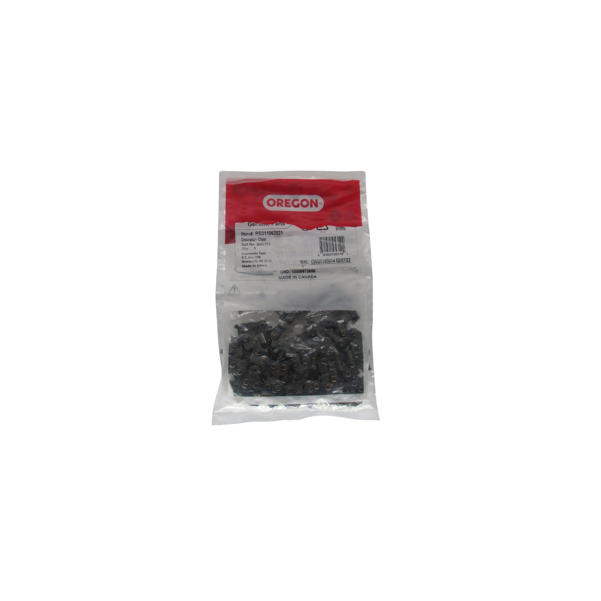 18" Replacement Chainsaw Chain w/ 0.325" Pitch, .050" Chain Gauge & 72 DL