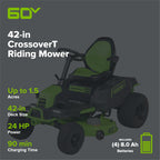 RENEWED 60V 42" Cordless Battery CrossoverT Riding Lawn Mower, (4) 8.0 Ah Batteries and (2) Dual-Port Turbo Chargers, CRT4262