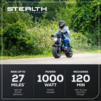 80V STEALTH Series Electric Mini-Bike: (2) 8.0 Ah Batteries and Dual-Port Rapid Charger