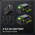 48V (24V x 2) 15" Cordless Battery Dethatcher/Scarifier: (2) 4.0Ah Batteries, (1) 65W Charger, (2) 100W Cables