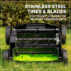48V (24V x 2) 15" Cordless Battery Dethatcher/Scarifier: (2) 4.0Ah Batteries, (1) 65W Charger, (2) 100W Cables
