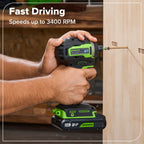 24V 1/4" 1950 in/lbs Brushless Impact Driver Premium Kit: (1) 2.0 Ah Battery, (1) 30W Charger & Cable and 23-piece Accessory Sets