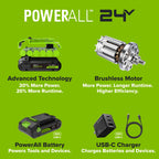 24V PowerAll 3/8" Drill Driver (280 in-lbs) & 1" Reciprocating Saw Combo Kit:  (2) 2.0Ah USB-C Batteries, (2) 30W USB-C Chargers, (2) 3' 100W USB-C Cables