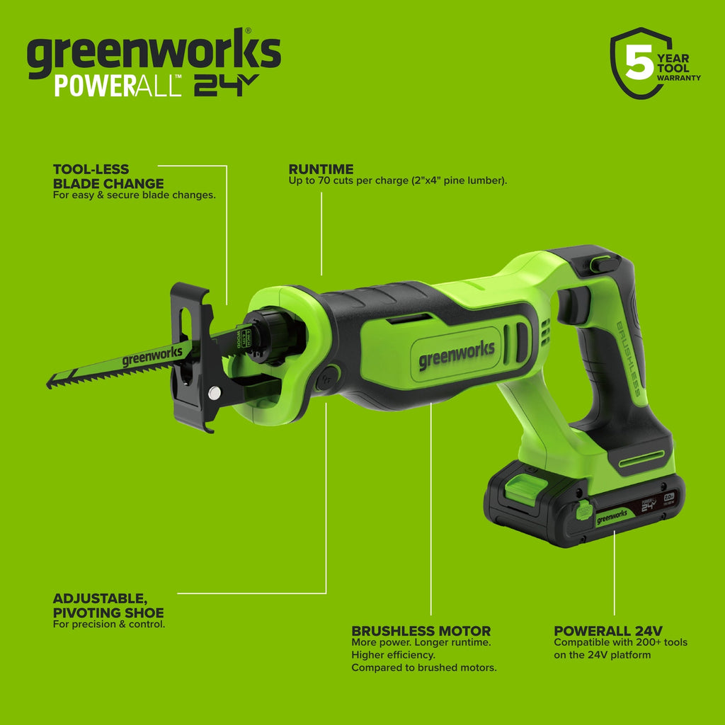 24V PowerAll 3/8" Drill Driver (280 in-lbs) & 1" Reciprocating Saw Combo Kit:  (2) 2.0Ah USB-C Batteries, (2) 30W USB-C Chargers, (2) 3' 100W USB-C Cables