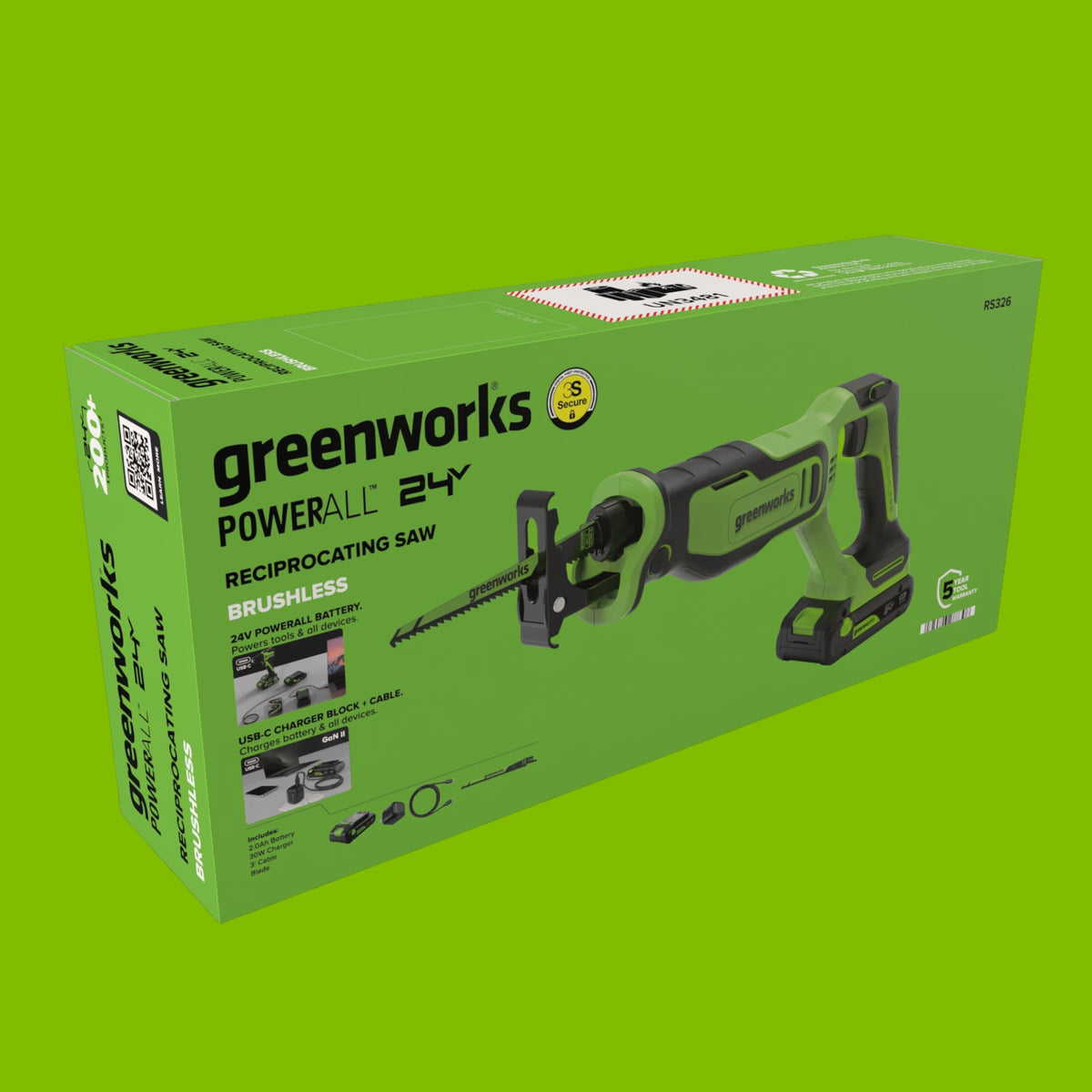 24V PowerAll 3/8" Drill Driver (280 in-lbs) & 1" Reciprocating Saw Combo Kit:  (2) 2.0Ah USB-C Batteries, (2) 30W USB-C Chargers, (2) 3' 100W USB-C Cables