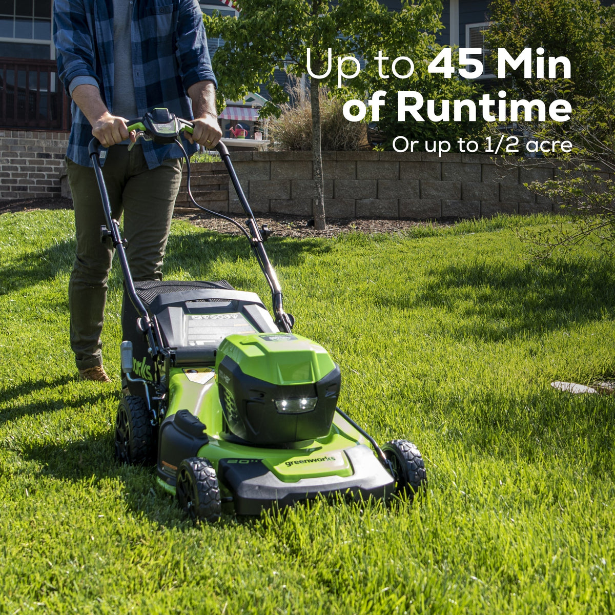 48V (24V x 2) 20" BL Cordless Battery 4-in-1 Push Mower: (4) 4.0Ah Batteries, (1) 4A Dual Port Fast Charger, (1) 20" Hi Lift Blade, LM2002