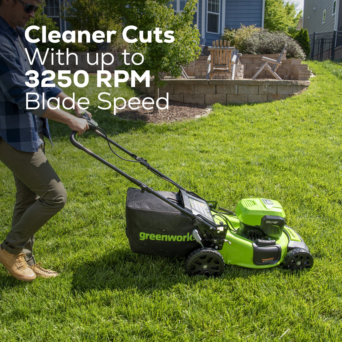 48V (24V x 2) 20" BL Cordless Battery 4-in-1 Push Mower: (4) 4.0Ah Batteries, (1) 4A Dual Port Fast Charger, (1) 20" Hi Lift Blade, LM2002