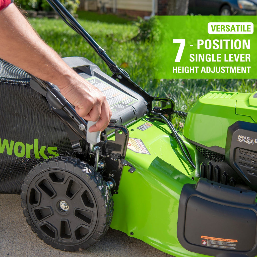 48V (24V x 2) 20" BL Cordless Battery 4-in-1 Push Mower: (4) 4.0Ah Batteries, (1) 4A Dual Port Fast Charger, (1) 20" Hi Lift Blade, LM2002