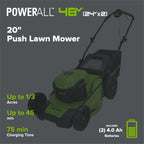 48V (24V x 2) 20" BL Cordless Battery 4-in-1 Push Mower: (4) 4.0Ah Batteries, (1) 4A Dual Port Fast Charger, (1) 20" Hi Lift Blade, LM2002