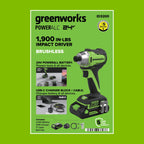 24V PowerAll 1/4" 1900 in-lbs Brushless Impact Driver Kit: (1) 2.0 Ah USB-C Battery, (1) 30W USB-C Charger Block, (1) 3' 100W USB-C Cable, (1) Belt Clip, (1) Pro 10PC Dual Sided Impact Bit Sets