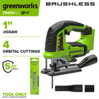 24V PowerAll Jigsaw w/ 6PC Blades, Dust Port Adapter, and Tube Adapter (Tool Only)