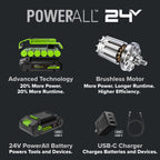 24V PowerAll Pro 530 in-lb Drill Driver and 2,200 in-lb Impact Driver Combo Kit, with (2) 2.0Ah Batteries, 65W Charger, 3' Cable, Belt Clips, Carrying Bag and 10-PCS Bit Set