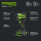 24V PowerAll Pro 2,200 In-Lb Impact Driver, with 2.0 Ah USB-C Battery, 65W USB-C Charger Block, 3' 100W USB-C Cable, Belt Clip and 10-PCS Bit Set