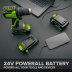 24V PowerAll Pro 2,200 In-Lb Impact Driver, with 2.0 Ah USB-C Battery, 65W USB-C Charger Block, 3' 100W USB-C Cable, Belt Clip and 10-PCS Bit Set
