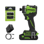 24V PowerAll Pro 2,200 In-Lb Impact Driver, with 2.0 Ah USB-C Battery, 65W USB-C Charger Block, 3' 100W USB-C Cable, Belt Clip and 10-PCS Bit Set