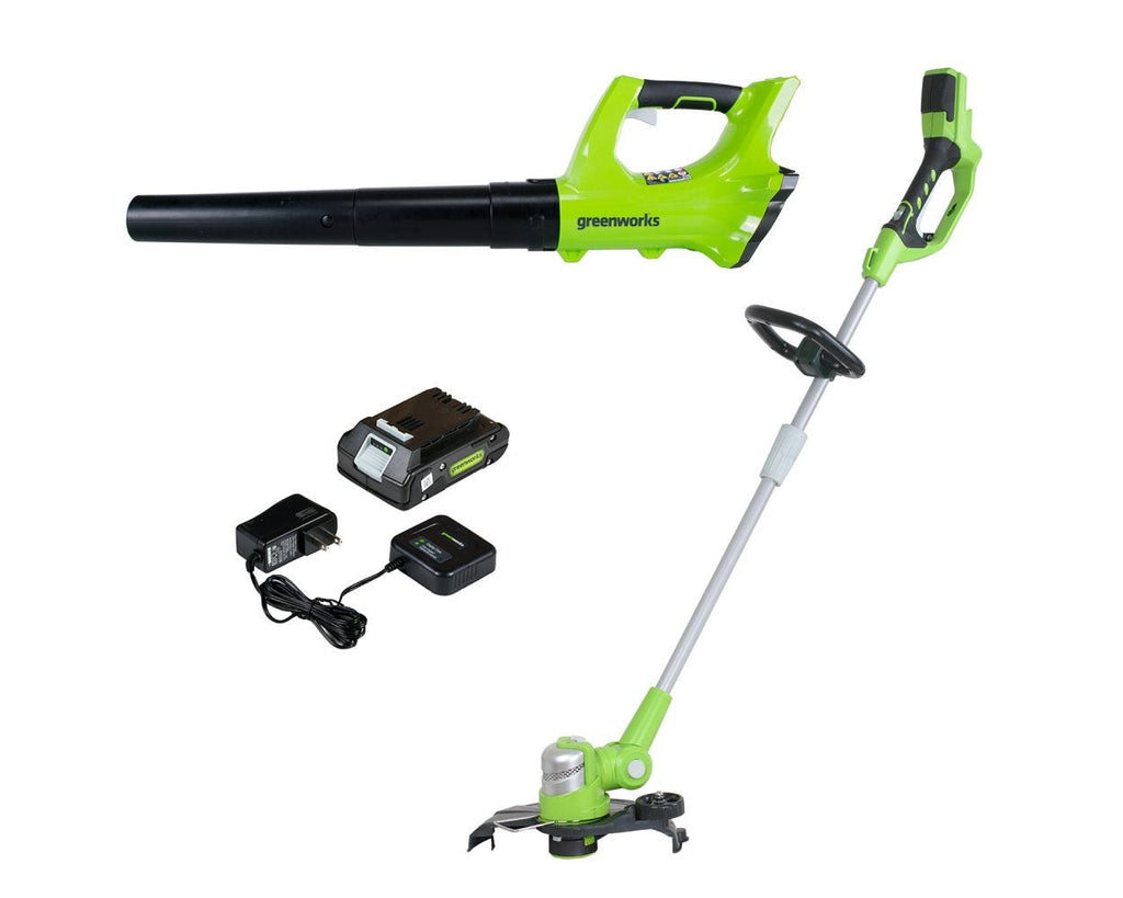 24V 12" Cordless Battery String Trimmer & 330 CFM Leaf Blower Combo Kit w/ 2.0 Ah Battery & Charger