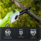 40V 8" Cordless Battery Pole Saw and Hedge Trimmer Attachment: 2.0 Ah Battery and Charger