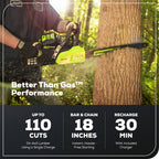 80V 18" Cordless Battery Chainsaw: 2.0 Ah Battery and Charger