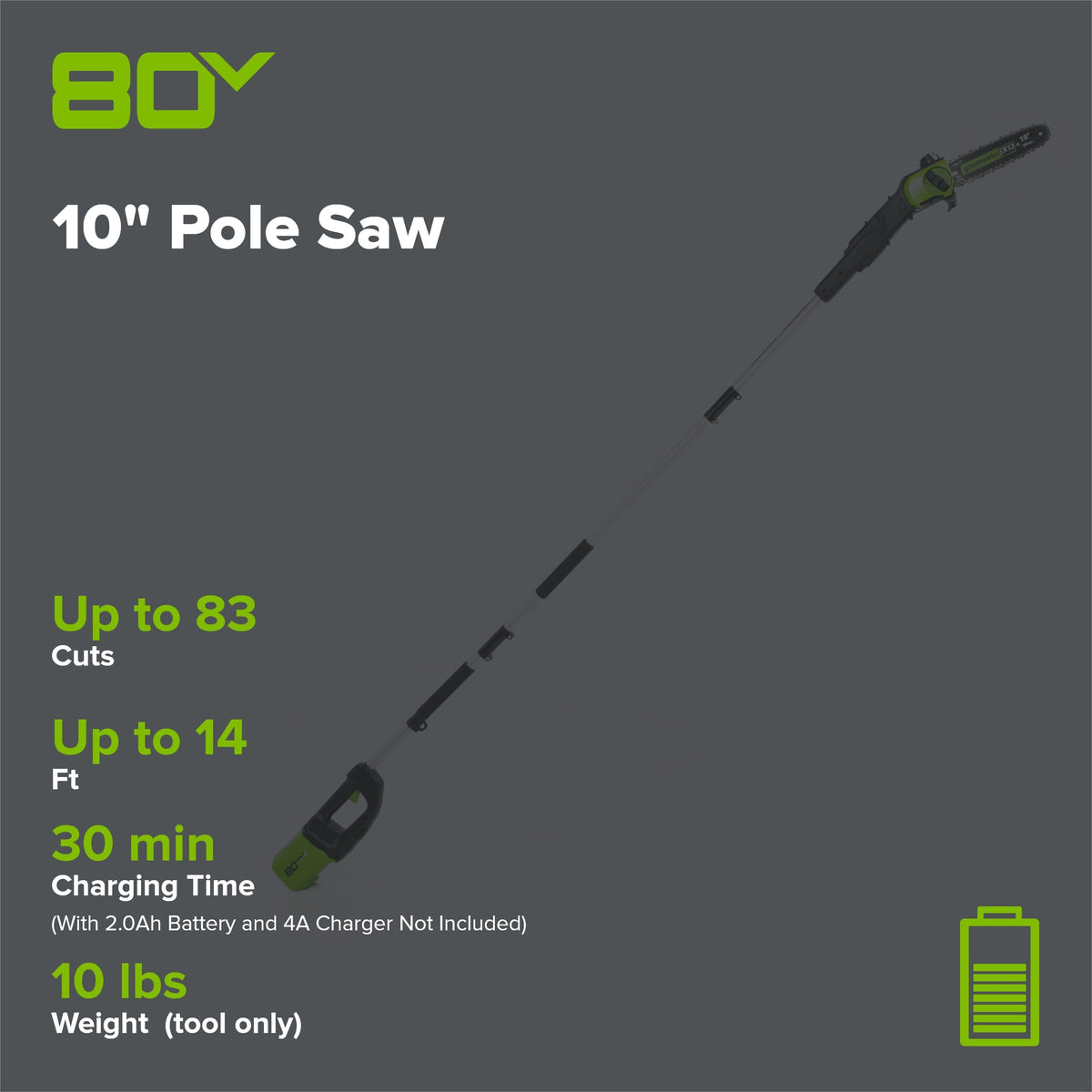 80V 10" Cordless Battery Pole Saw (Tool Only)