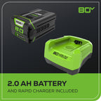 80V Cordless 10" Brushless Pole Saw: 2.0 Ah Battery and Rapid Charger