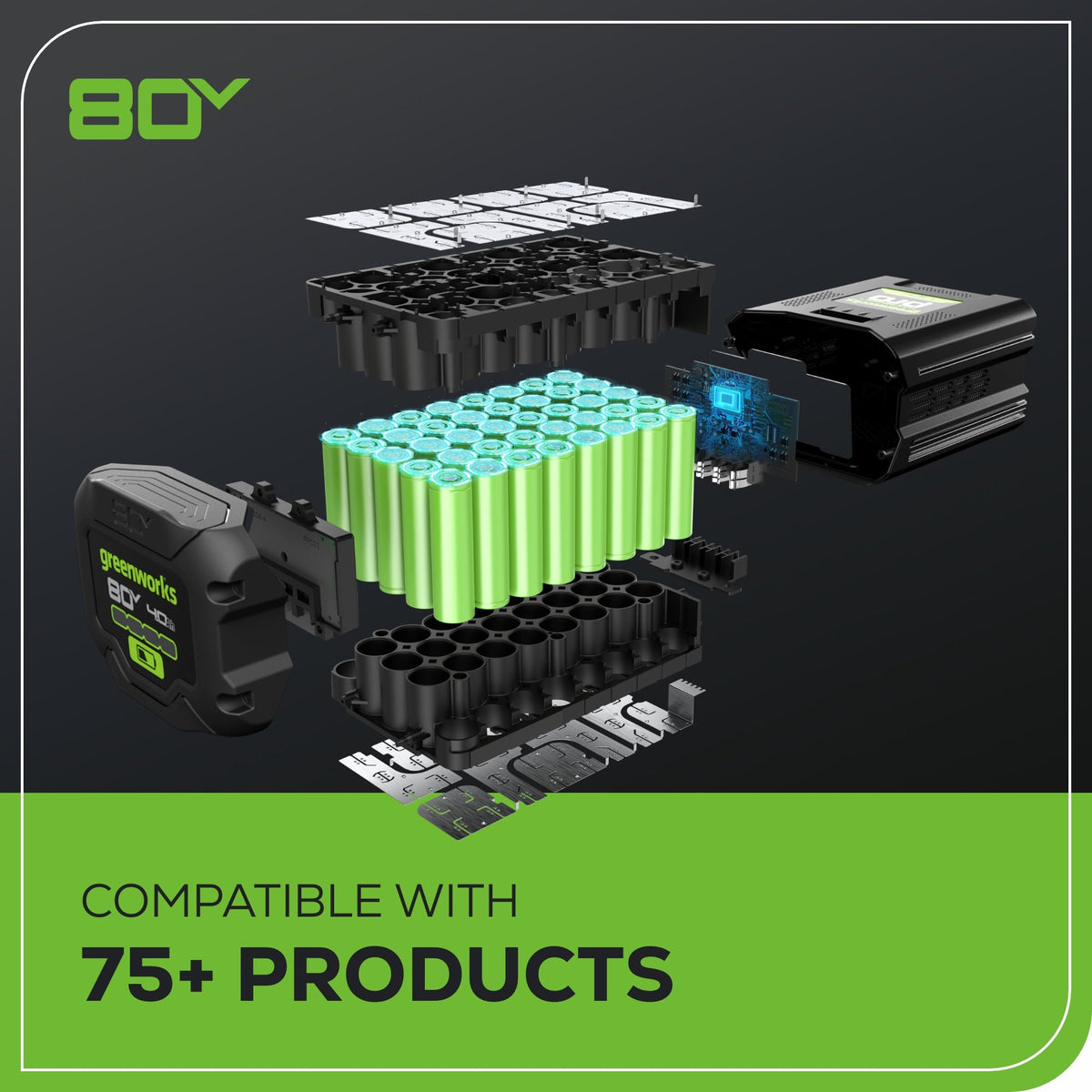 80V Cordless 10" Brushless Pole Saw: 2.0 Ah Battery and Rapid Charger