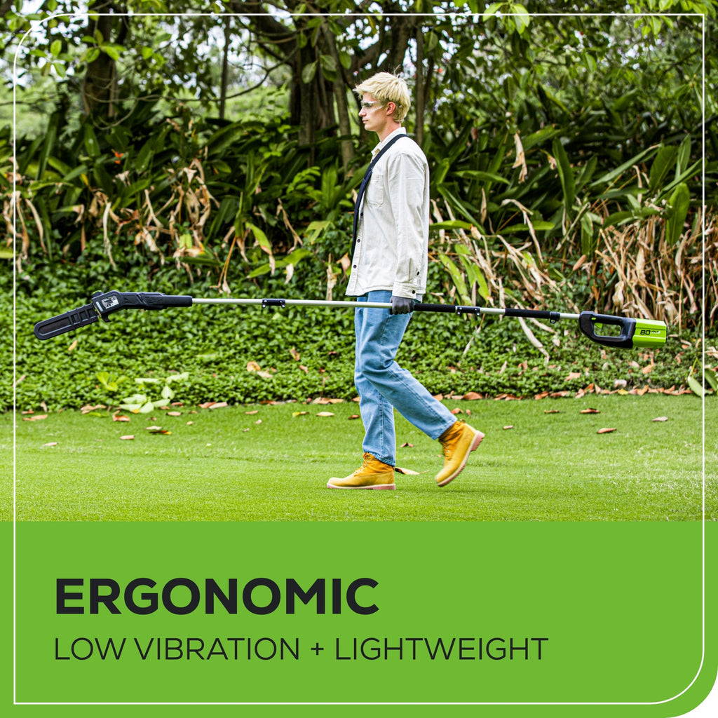 80V Cordless 10" Brushless Pole Saw: 2.0 Ah Battery and Rapid Charger