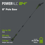 24V 8" Cordless Battery Pole Saw w/ 2.0 Ah Battery & Charger
