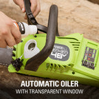 48V (24V x 2) 16" Cordless Battery Chainsaw: (2) 4.0 Ah USB Batteries and Dual-Port Charger