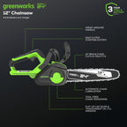 24V 12" Cordless Battery Chainsaw: 4.0 Ah USB Battery and Charger