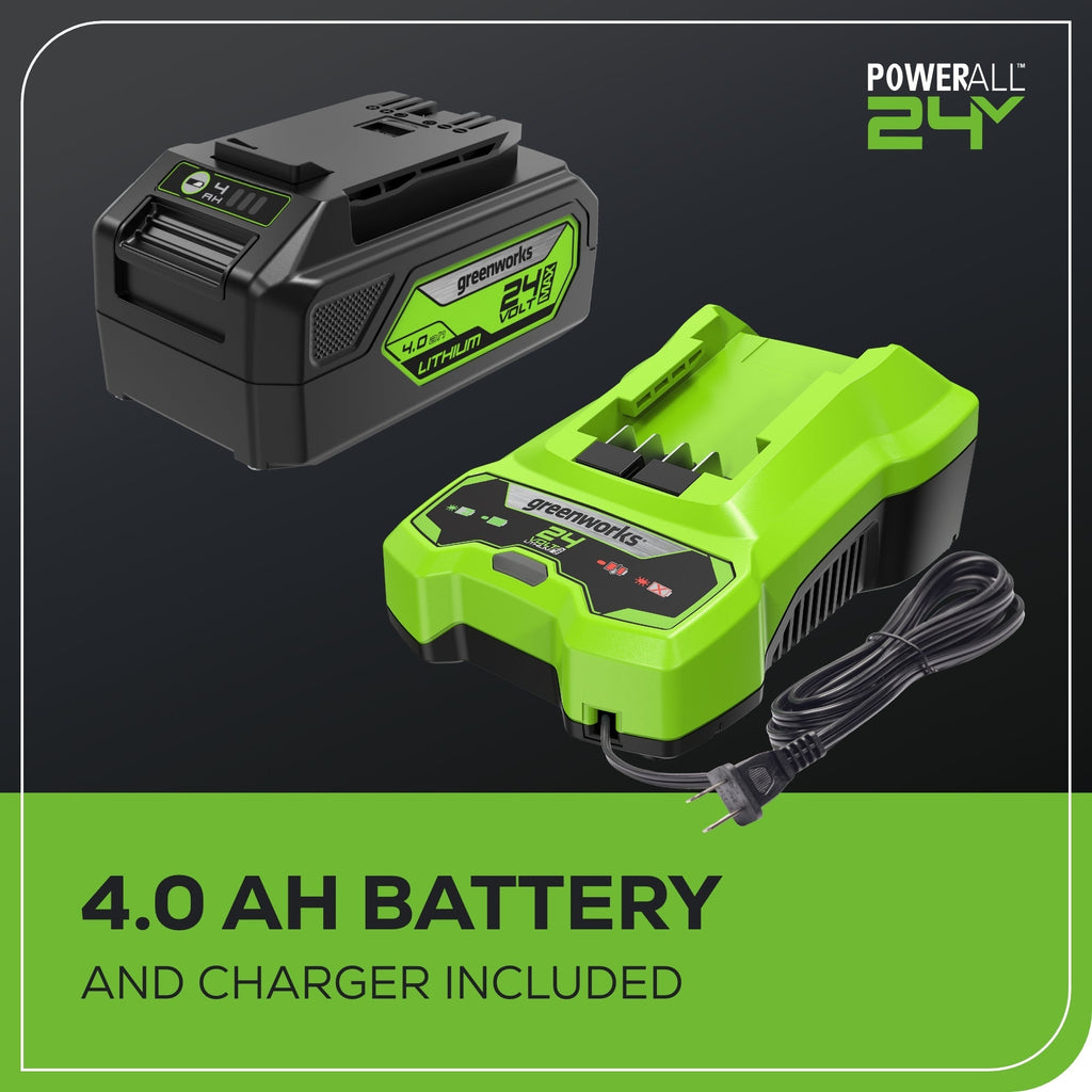 24V 12" Cordless Battery Chainsaw: 4.0 Ah USB Battery and Charger