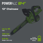 24V 12" Cordless Battery Chainsaw: 4.0 Ah USB Battery and Charger