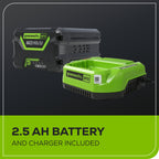 60V 16" Gen 2 Brushless Cordless Battery String Trimmer: (1) 2.5 Ah Battery, (1) 3A Charger