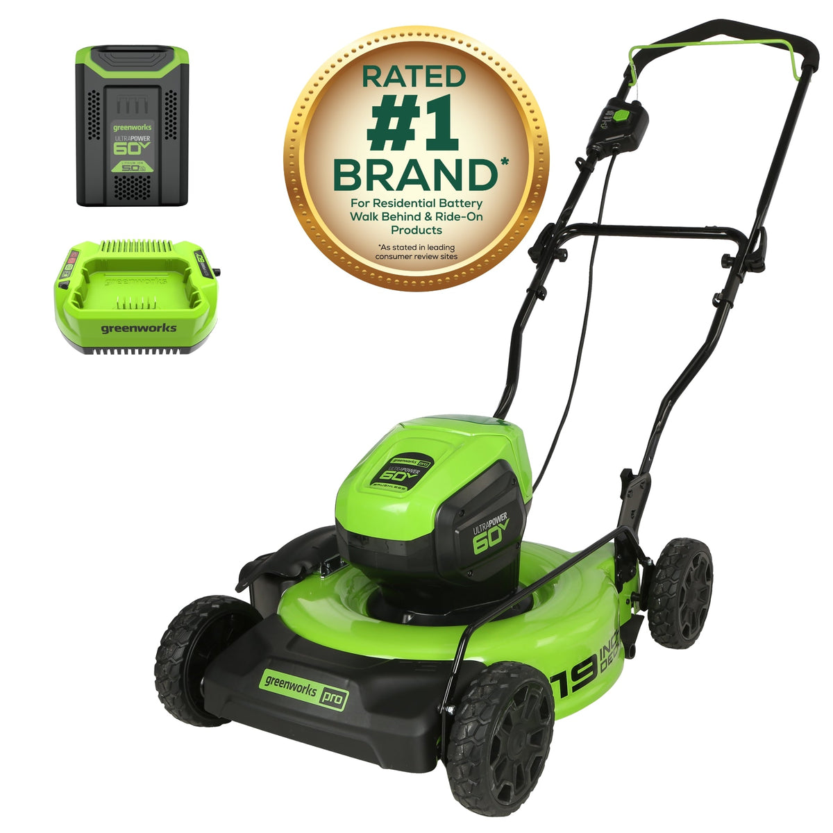 60V 19" Cordless Battery Push Lawn Mower w/ 5.0Ah Battery & Charger, LM1906