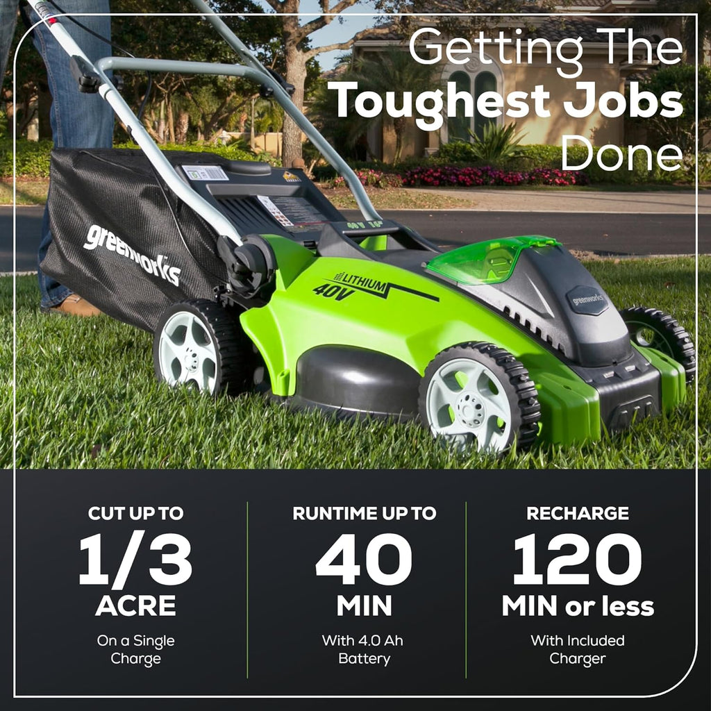 40V 16" Cordless Battery Push Lawn Mower w/ 4.0Ah Battery & Charger, LM1604